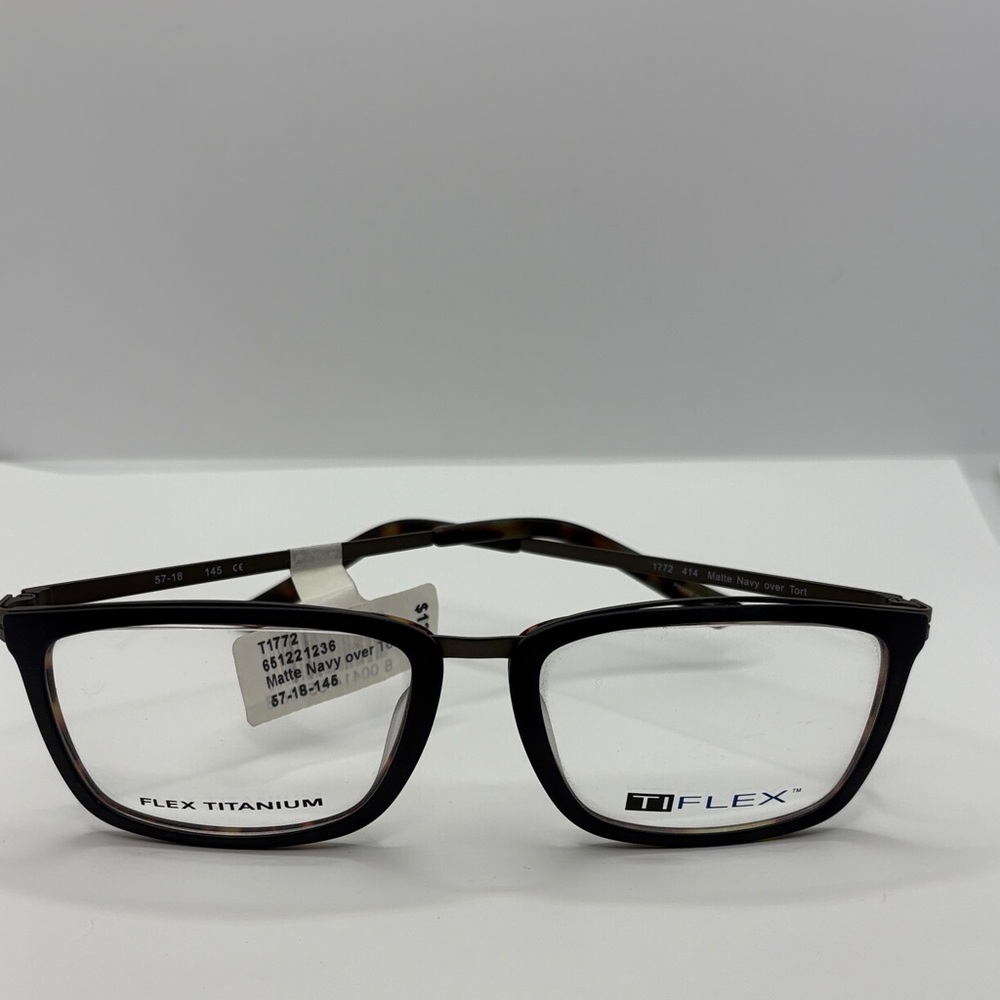 Tiflex Men's T1772  Eyeglass Frames matte Navy tortoise shell 57-18-145 glasses